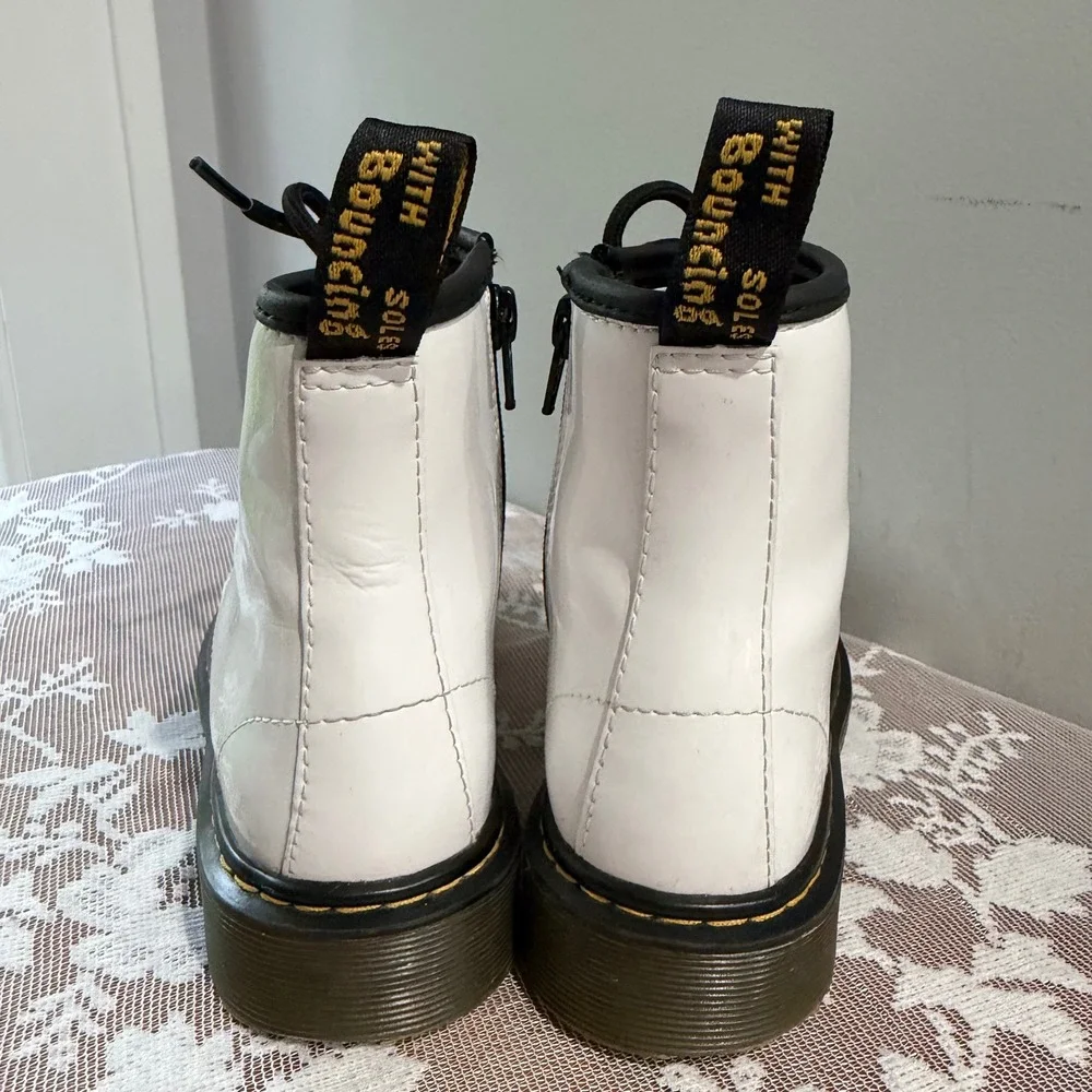 Dr. Martens 1460 J Combat Boots Kids Size 2 White Patent Leather  Zip Grunge